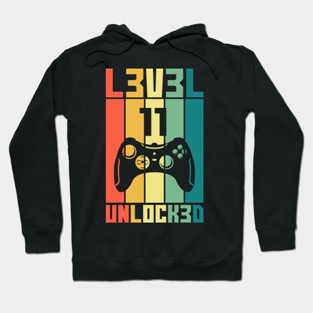 Level 11 Unlocked Vintage Gamer 11th Birthday Gift Hoodie by Alex21